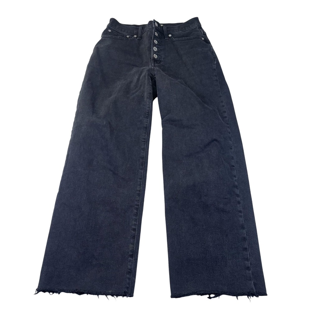 Madewell Perfect Vintage Wide Leg Crop Jeans Womens 26 Gray High Rise Raw‎ Hem